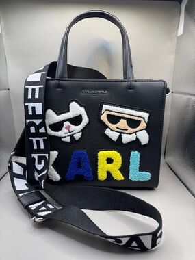 Karl Lagerfeld Black 'KARL' Patch Leather Satchel